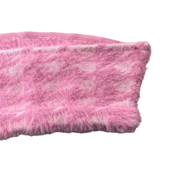 ⭐️2/$20 NWT Meshki Houndstooth Fuzzy Fluffy Pink Soft Coquette Y2K Tube Top - Picture 8 of 10